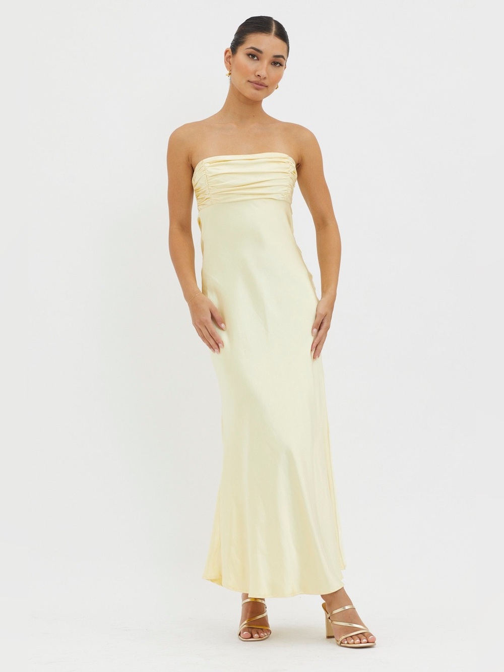 $115 NWT Selfie Leslie Moon Song Strapless Laced Back Dress Butter Yellow M - Picture 8 of 9